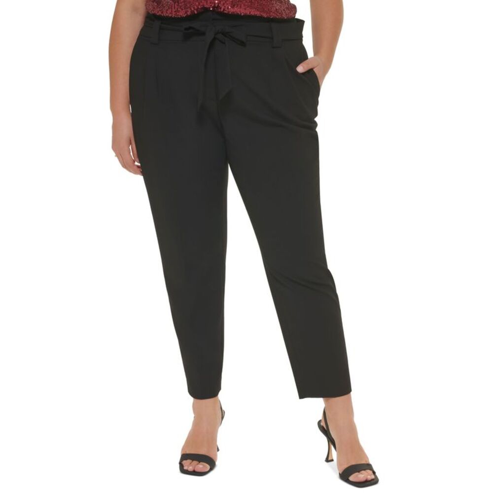 Calvin Klein Plus Size Lux Pleat Front TaperedTie-Waist Ankle Pants